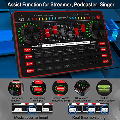 Audio Interface with Audio Mixer & Sound Card, tenlamp G3 Audio Console