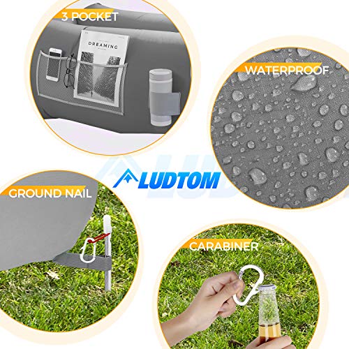 ludtom Inflatable Lounger Air Sofa Hammock, 440 lb Portable and Waterproof Ideal Inflatable Pouch Couch for Camping Gear and Accessories for Outdoors Pool Backyard Traveling Gray