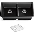 KOHLER K-8199-CM1 Cairn Sink, 33" Neoroc Composite Undermount Double-Bowl Kitchen Sink, Composite Kitchen Sink with Sink Rack, Matte Black