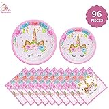 Party Supplies Set - Unicorn Plates and Napkins | Magical Unicorn Birthday Party Decorations for Girls and Baby Shower - 96 Pcs