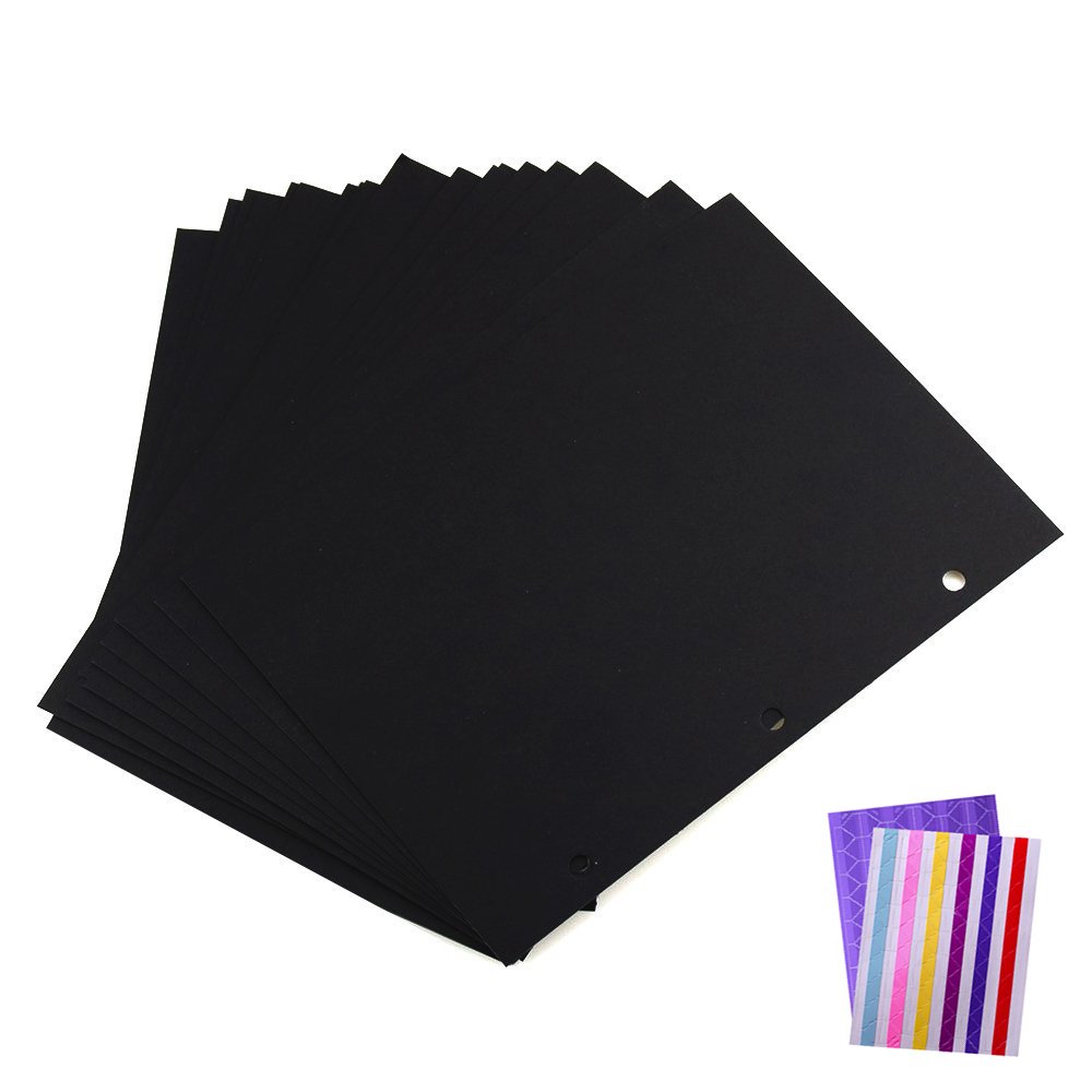Photo Album Paper Black Refill Pages for Scrapbook Album 26 x 18cm, 24pcs (for Hand, Feather and