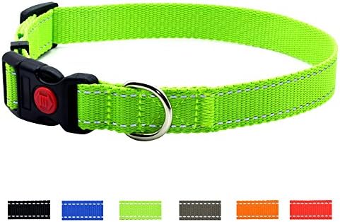 Enthun Adjustable Dog Collar, Classic Solid Color with Water Repellent ,3M Reflective Strip and Safety Lock Buckle, (L, Lime)