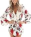 Lanzom Women's V Neck Floral Print Long Sleeves Short Romper Playsuit Jumpsuit