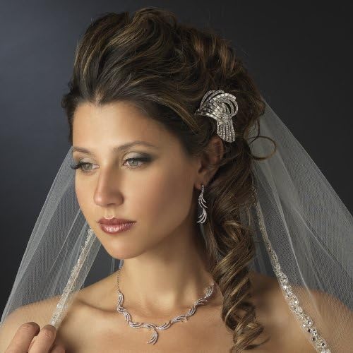 Wedding Bridal Antique Silver Clear Deco Style Clip
