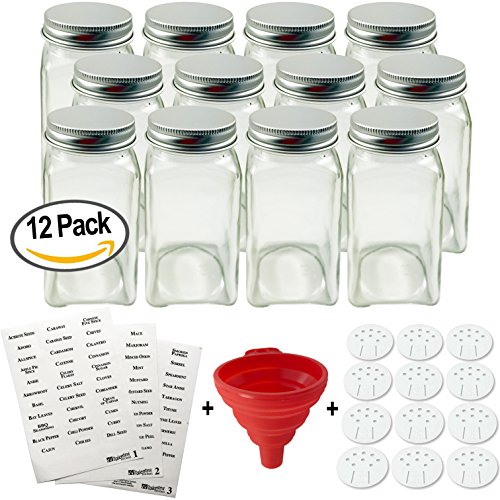 Talented kitchen 12 glass spice jars with 113 spice lab…