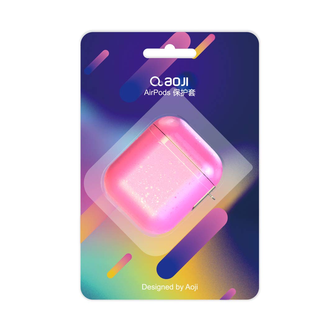 Airpods Case, AOJI Airpod Case Cover, Stylish Sparkling Changing Hue with Patented-Design Clip, Hard Shell, Compatible with Apple Airpods 1 & 2, Pink