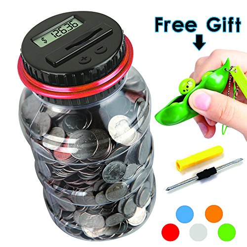 OLICTA Piggy Bank Digital Counting Coin Bank Creative Large Money Saving Box Jar Bank LCD Display Coins Saving Gift (Dollar) (Black-Orange)