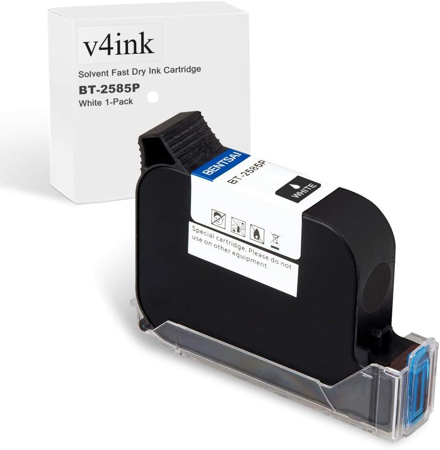 v4ink BENTSAI Original Solvent Fast Dry Ink Cartridge BT-2585P White for BENTSAI Handheld Inkjet Printer BT-HH6105B2, BT-HH6105B3 (White)