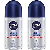 NIVEA Men Silver Protect Roll-On Deodorant, Long-Lasting Freshness, Quick Dry, 50ml, Gentle on Skin, Men&rsquo;s Body Care, Fresh Scent, Pack Of 2