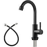 Heyalan Cold Water Only Kitchen Faucet Single Handle 1 Hole Deck Mount SUS304 Stainless Steel Sink Bar Tap Goose Neck,8.3inch,Matte Black