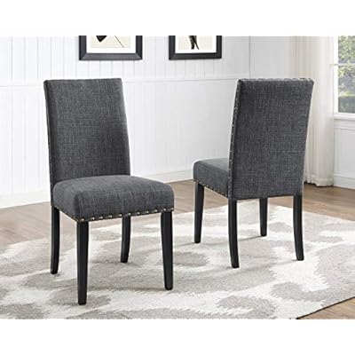Roundhill Furniture Biony Gray Fabric Dining Chairs with Nailhead Trim, Pack of 2 51PnbU 2K2L