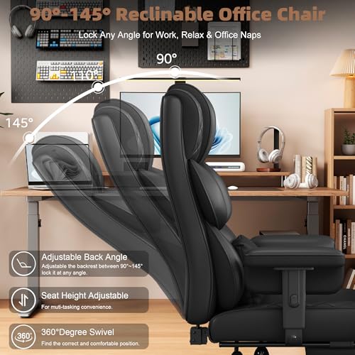 Vonesse Big and Tall Office Chair, Gaming Chair with Soft Adjustable Armrests, Ergonomic High Back Desk Chair with Lumbar Support, Executive Computer Chairs with Footrest (PU Leather, Black)