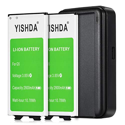 YISHDA LG G5 Battery, 2x2800mAh Replacement LG G5 Batteries BL-42D1F with LG G5 Spare Battery Charger Compatible US992 VS987 H820 H830 LS992 H845 Dual H850 H858 Phone | G5 Battery [18 Month Warranty]