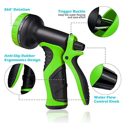 Caferria Garden Hose Expandable Water Hose 50ft Lightweight 3/4" Solid Brass Fittings Extra Strength Fabric Double Latex Core Flexible Hose with 9 Mode Spray Nozzle for Lawn Plants Car Washing (Green)