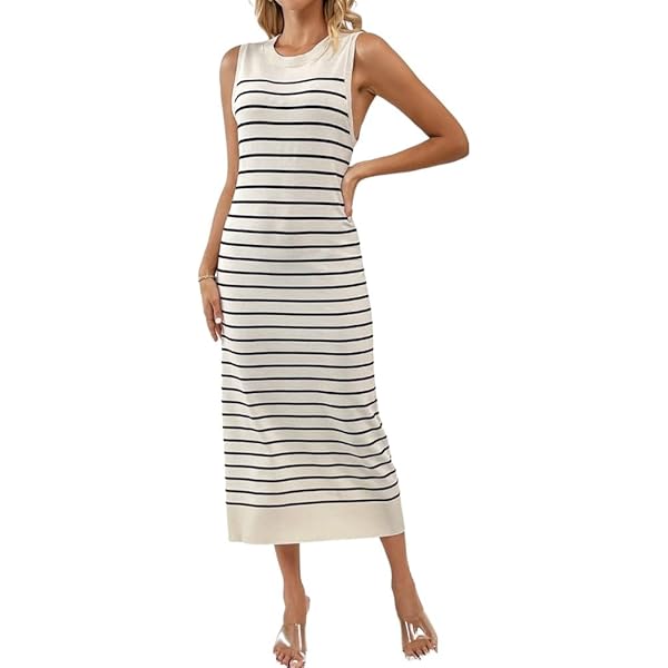 Amazon.com: Women's Casual Bodycon Maxi Striped Tank Ribbed