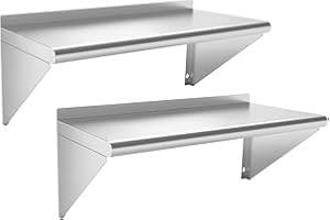 HOCCOT Commercial Stainless Steel Shelf 12 x 36” 2 Pack, Wall Mounted Food Service Storage Rack Shelves, Heavy Duty 270 lb Metal Shelf for Kitchen, Restaurant, Food Truck, Garage, Laundry Room