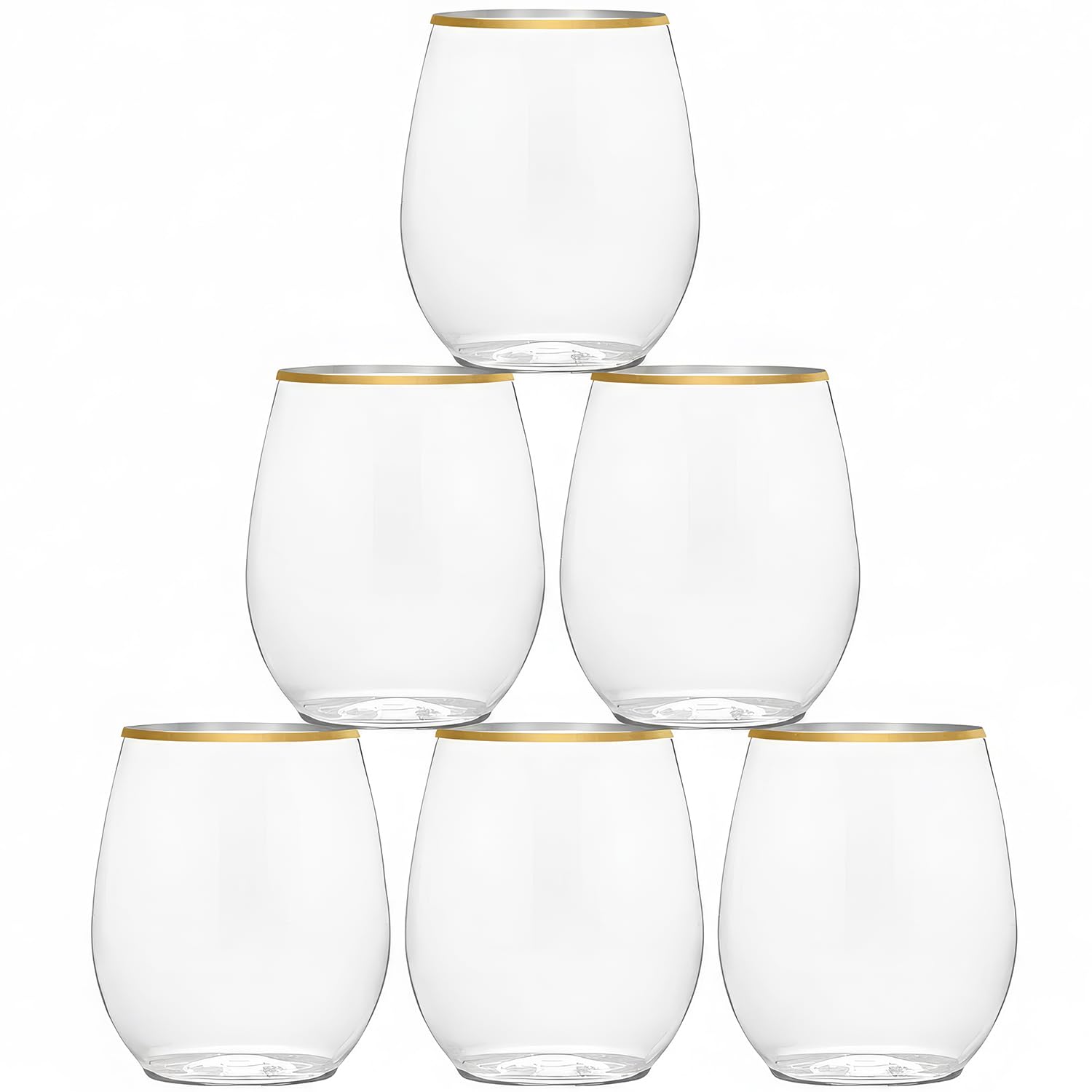 Photo 1 of ***MISSING PARTS*** Elegant Stemless Clear Wine Goblets with Gold Rim - 12 oz. (Pack of 6) - Unique & Sophisticated Design - Perfect for Enhancing Wine Tasting Experience