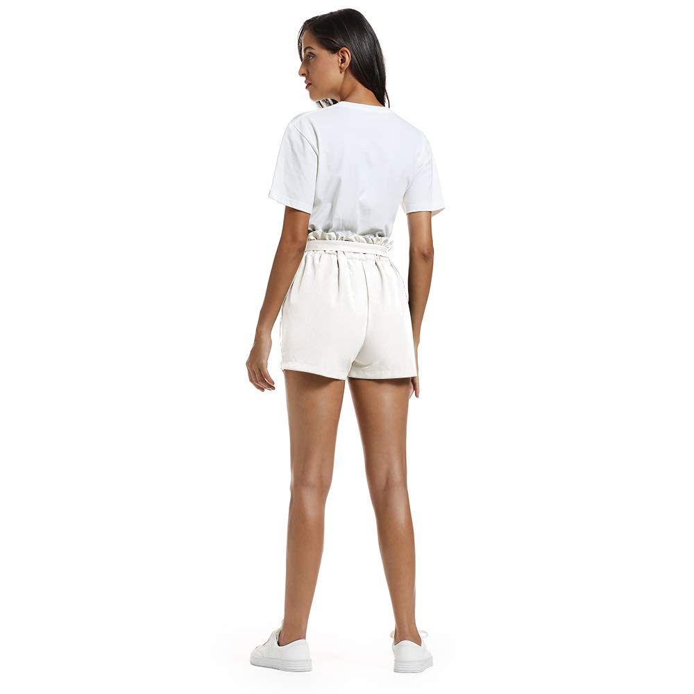 NEWFANGLE Women\'s Casual Paper Bag Shorts Elastic Tie Waist with Pocket Comfy Summer Shorts for Women,White,XXL