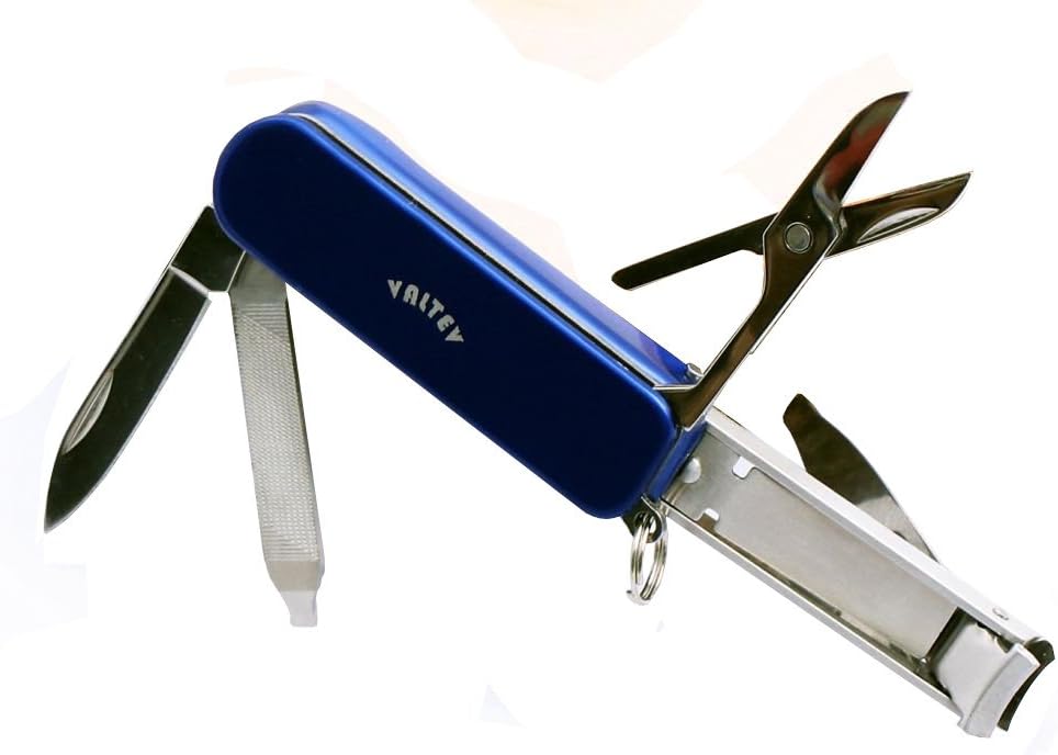 Multitool Nail Clippers Blue, Keyring Accessories, 5 Stainless Steel Folding Functions