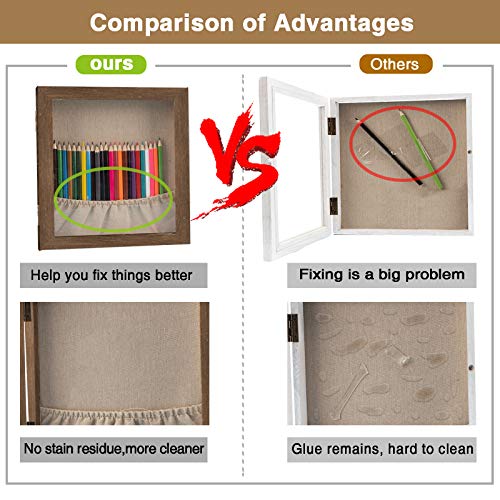 Emfogo 13x13 Shadow Box Picture Frame with Linen Back Front Glass Door and Pocket, Rustic Wood Shadow Display Case of Keepsakes, Baby, Wedding, Memory Box for Wall and Tabletop (Weathered Gray)