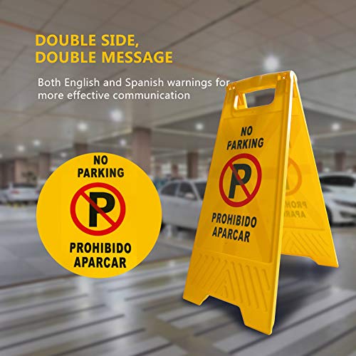 MYSBIKER No Parking Sign, 3 Pack Yellow Sign Stand-Up Floor Signs Readable on Both Sides,with Both English and Spanish - Thumbnail 4