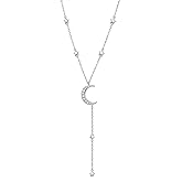 Ladytree 925 Sterling Silver Jewelry Crescent Moon and Star Pendant Necklace