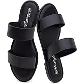Herstyle Flat Sandals for Women – Slip-On Two Strap Slides with Cushioned Footbed | Comfortable Open Toe Dressy Casual Summer Sandals for Daily Wear, Trendy 2025