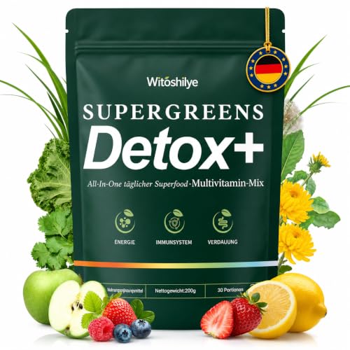 Green Detoxification Powder, Superfood Powder Helper, 200 g Green Powder Helper with Matcha, Blueberries, Barley Grass, Fibre Rich & Vegan, Natural Plant Powder for Nutrition & Everyday Life & Fibre
