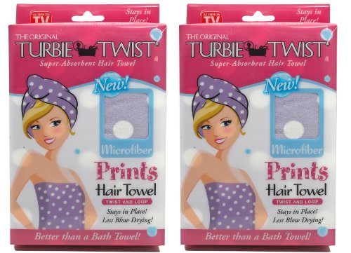 Turbie Twist Microfiber Super Absorbent Hair Towel (2 Pack) Purple Polka Dots