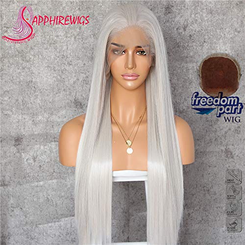 Sapphirewigs Gray Silvery White Color Natural Straight Import It All