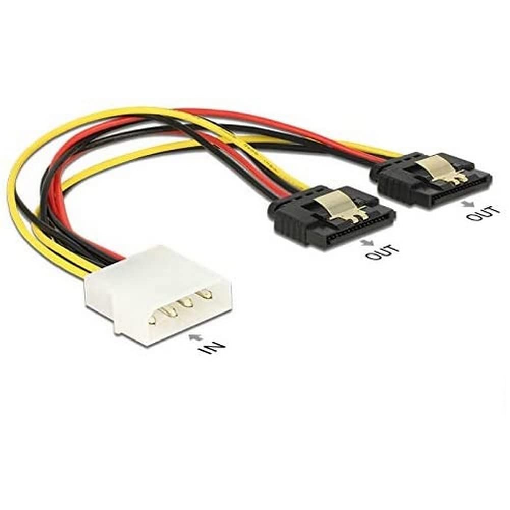 DeLock Cable Power Molex 4-Pin Socket > 2 x SATA 15-Pin Female Metal 20 cm
