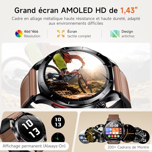 Lgnitek 2026 New Men's Smart Watch with ECG+HRV/Blood Pressure/IMC,1.43" AMOLED Smartwatch with SOS Function, 24/7 Heart Rate/SpO2/Sleep Monitor, IP68 for Android/iOS