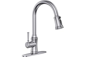 HURRAN Kitchen Faucet with Pull Down Sprayer, Single Handle High Arc Utility Sink Faucet with Deck Suitable for bar for Kitchen Sink, Laundry Sink, Wet Bar or RV, Brushed Nickel