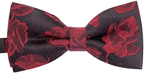 ST34 Brand new Paisley Floral Pre-tied Jacquard Bow ties for Men -Various Colors(BG-027) (BB-69 Black and Red Rose)
