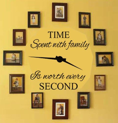 Family Wall Decals~Time Spent with Family Is Worth Every Second Wall Decal Quote Home Decor Art Quote Decals Wall Art Stickers Decal Home Decor Decorate( NO PHOTOS or CLOCK ARMS