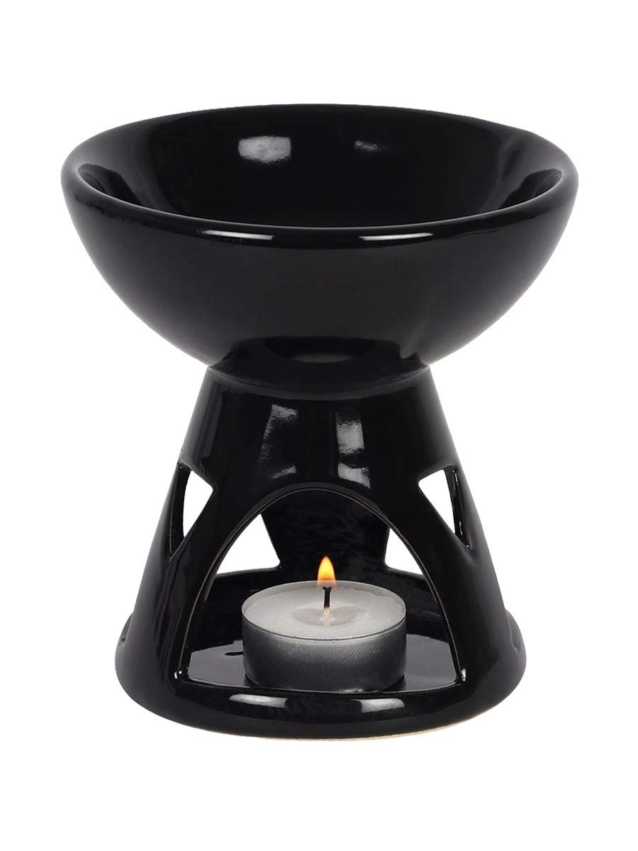 Sleek Modern Design Ceramic Black Deep Bowl Oil Burner - 12cm x 11.5cm (1 Pc.) - Perfect for Aromatherapy & Unique Home Decor