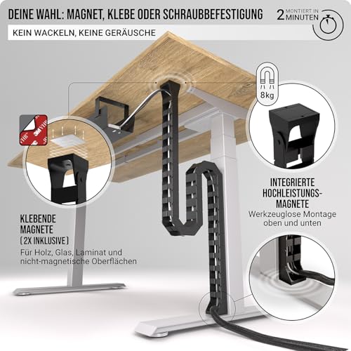 Cable Management Desk, Flexible Cable Loop, Robust Cable Chain, Flexible Cable Duct for Ideal Desk, Cable Management and for Height-Adjustable Desks (Black)