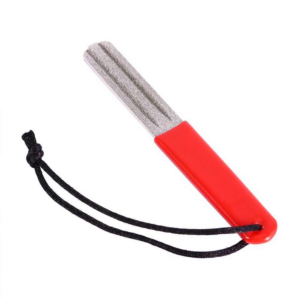 V GEBY Mini Pocket Fishing Hook Sharpening Stone Grinding Tool Hook Sharpening Files (Dual grooving-Red)