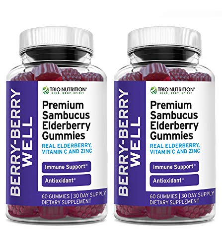 Premium Fresh Elderberry Gummies | Fresh Pectin, Zinc & Vitamin C | Big Immune System Booster - Real Black Elderberries, NO Gelatin, NO Fructose, Gluten Free | Immune Support & Berry Delicious* (2)