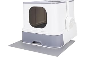 RIZZARI Millions Sold Wordwide Enclosed Top Entry Anti-Splashing Cat Litter Box with Lid and Handy Scoop, Drawer Type Cat Toilet (Pure White)