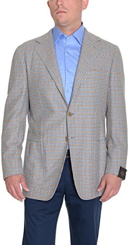 Sartoria Partenopea Slim Fit 40R Blue Tan Check 3-Roll-2 Super 120's Sportcoat