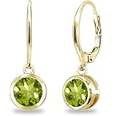 Earrings for Women, Birthstone Earrings, Genuine or Synthetic Gemstone Earrings, 6mm Round Bezel Set Leverbacks, Dangle Earrings for Women, Sterling Silver Earrings or Gold Flash Silver Earrings