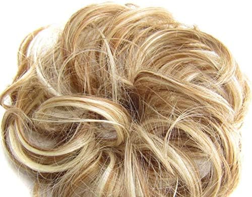 Messy Curly Thick Hair Bun Piece Scrunchie Cover Hair Extensions Real as human (Light Blonde)
