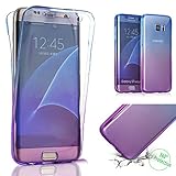 Galaxy S7 Case,PHEZEN Scratch Proof 360 Front and Back Full Body Protection Semi Transparent Flexible TPU Bumper Case Anti-Scratch Protective Case For Samsung Galaxy S7, Gradient Blue Purple