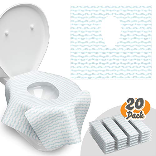 Toilet Seat Covers Disposable - 20 Pack - Waterproof, Ideal for Adults and Kids - Extra Large, Individually Wrapped for Travel, Toddlers Potty Training in Public Restrooms (Waves, 20)