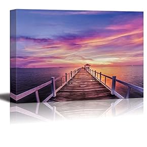 Wooded Bridge in The Port Between Sunrise Wall Decor