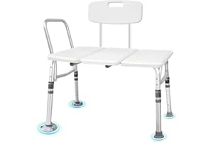 Nurhome Heavy Duty Bathtub Transfer Bench with Back and Side Arm Shower Chair with Height Adjustable Bath Shower Bench Chair 