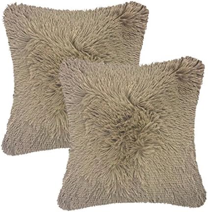 Throw it Pack of 2 Super Soft Cozy Plush Faux Fur Square Throw Pillow Case Cover Decorative Plush Pillow Case 18"x18" Beige