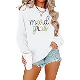 EGELEXY Mardi Gras Sweatshirt Carnival Outfits ：Women Carnival Embroidery Sweatshirts Fat Tuesday Pullover Tops