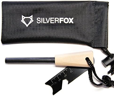 Silver Fox 5/16" Thick Ferro Rod Bushcraft Emergency Fire Starter with Wood Handle &amp; Waterproof Nylon Carry Case | Emergency Survival Gear | Flint Rod Steel